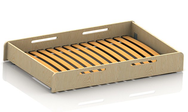 Holzschublade mit Lattenrost aus gebogenen Latten